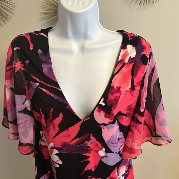 Floral V-Neck Dress with Flutter Sleeves - Picture 2 of 4